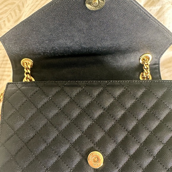 Yves Saint Laurent Med Envelope Bag Matelasse Black and Gold - Picture 5 of 6